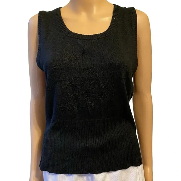 MaxEdition Womens L Silk Cashmere Blend Luxurious Black Sleeveless Tank Top Knit - Picture 1 of 9